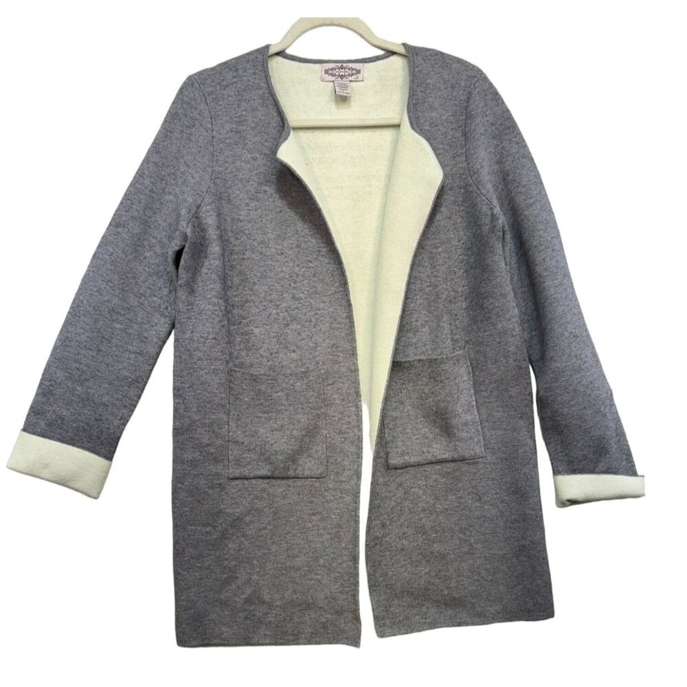 Oliver By Ascic Womens Open Front Cardigan Medium Gray With Front Pockets